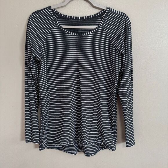 Lululemon Long Sleeve Modern Stripe Heathered Black White size 10 - Picture 2 of 5